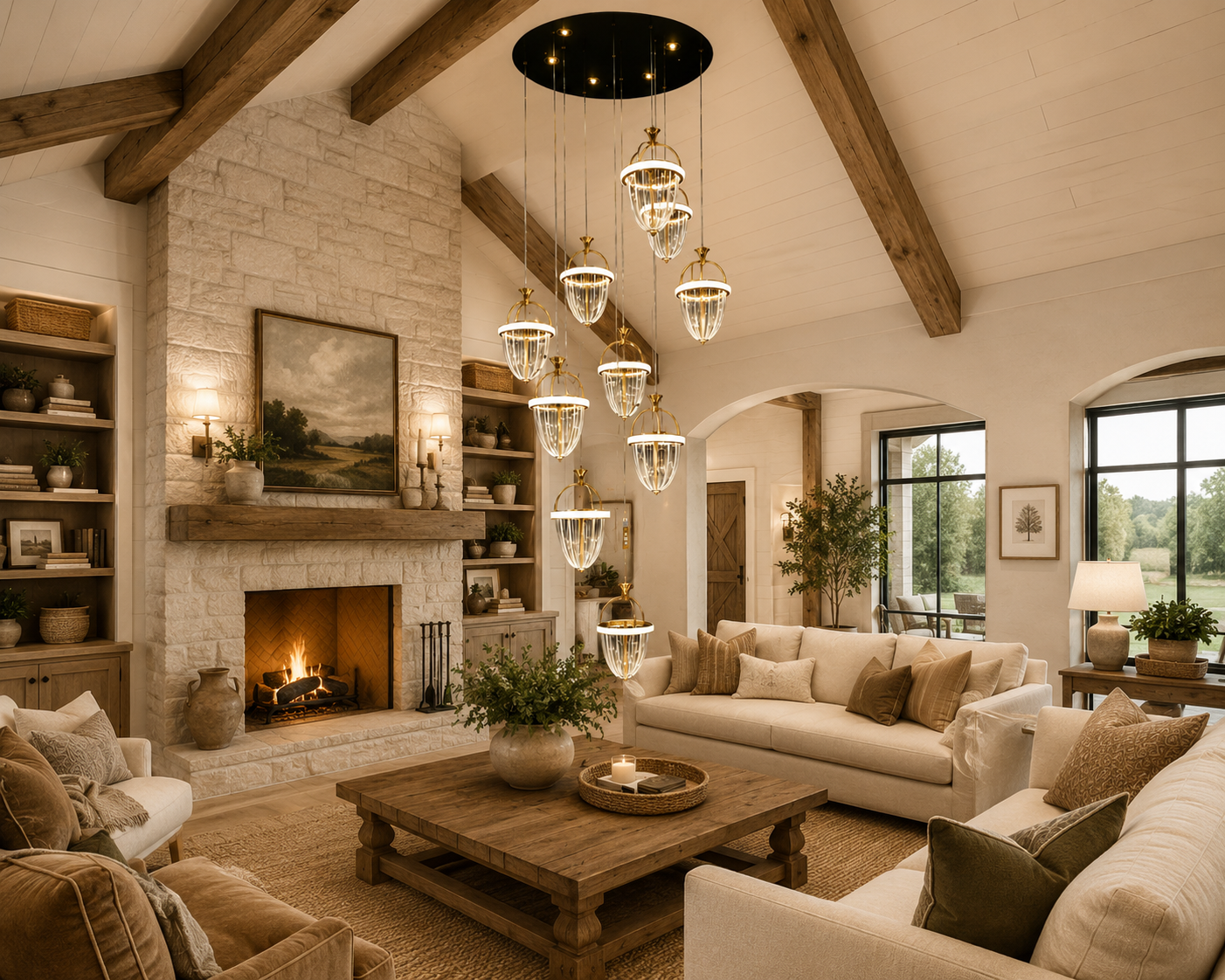 HDC Luxury 10 Light Crystal Cascade Double Height Chandelier for Stair