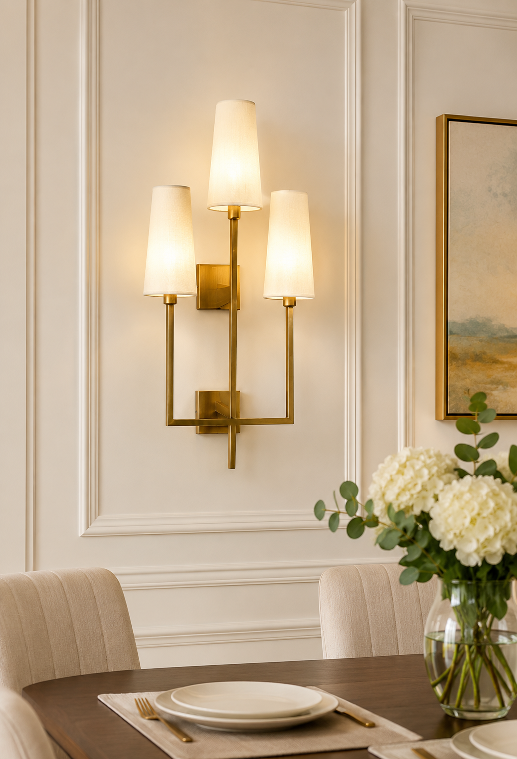 HDC Modern Gold Fabric Shade Wall Light for Bedroom, Living Room