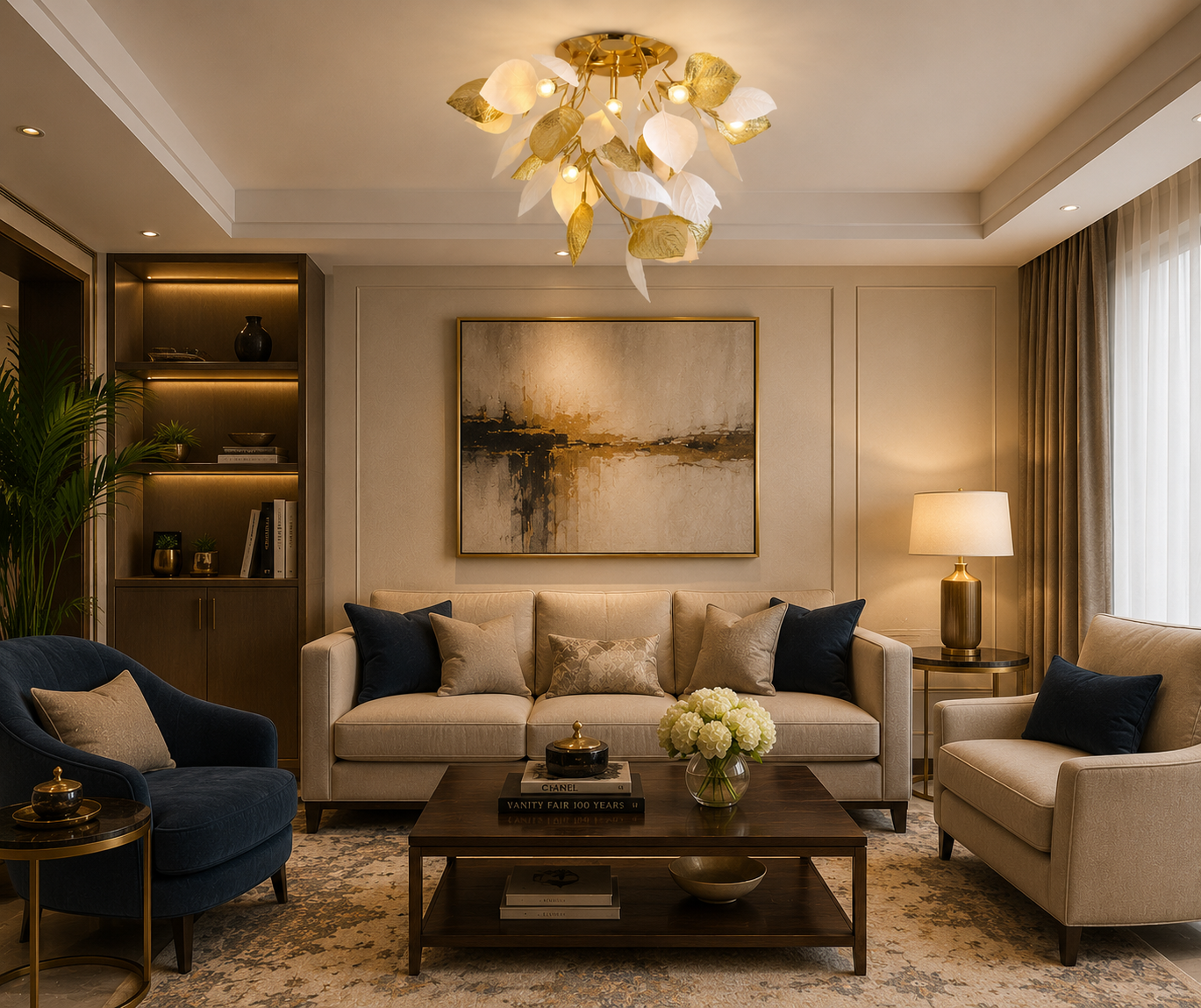 HDC Luxury Golden & White Leaf Ceiling Chandelier