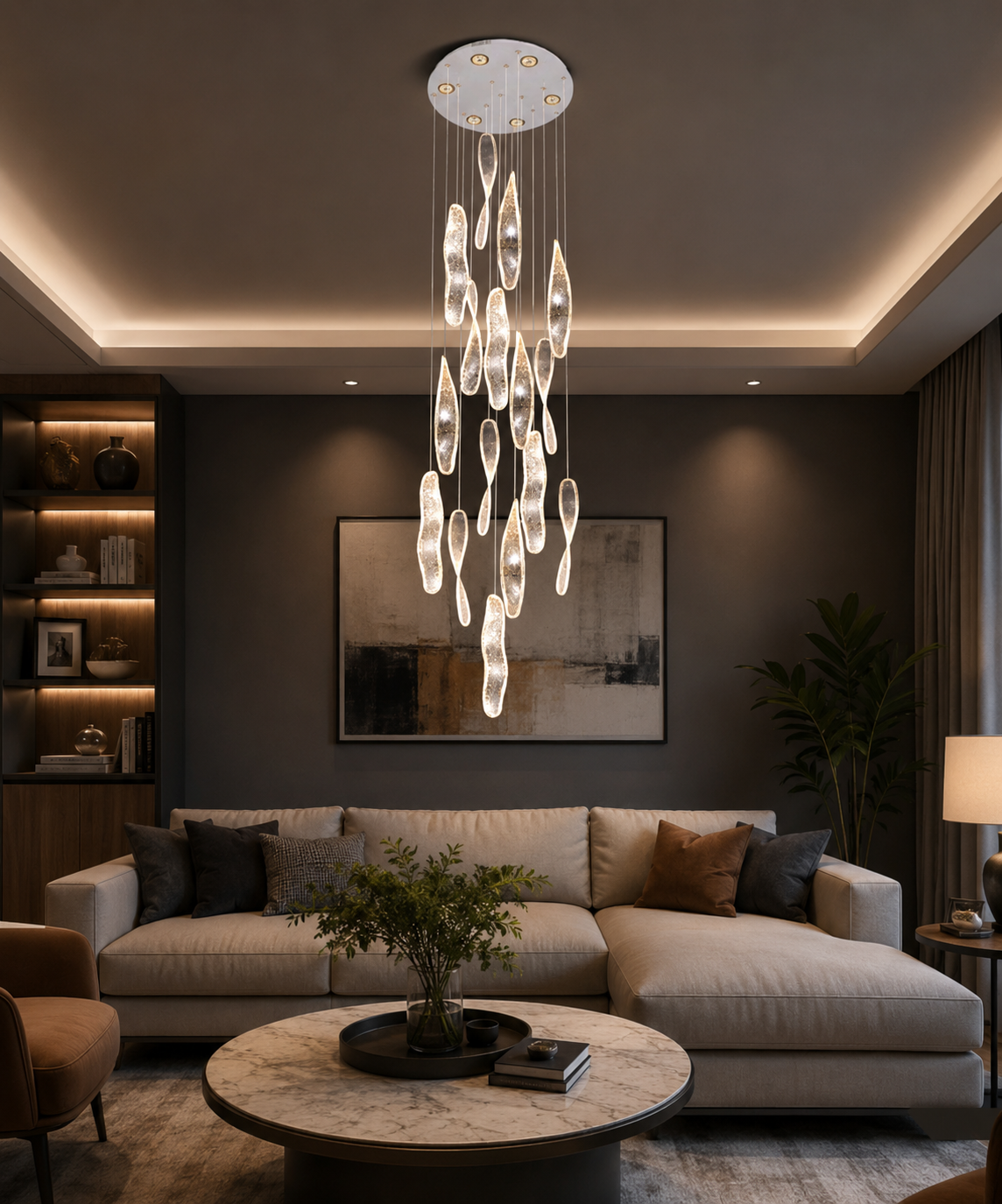 HDC 21 Lights Luxury Drop Double Height Chandelier Light for Staircase, Living Room