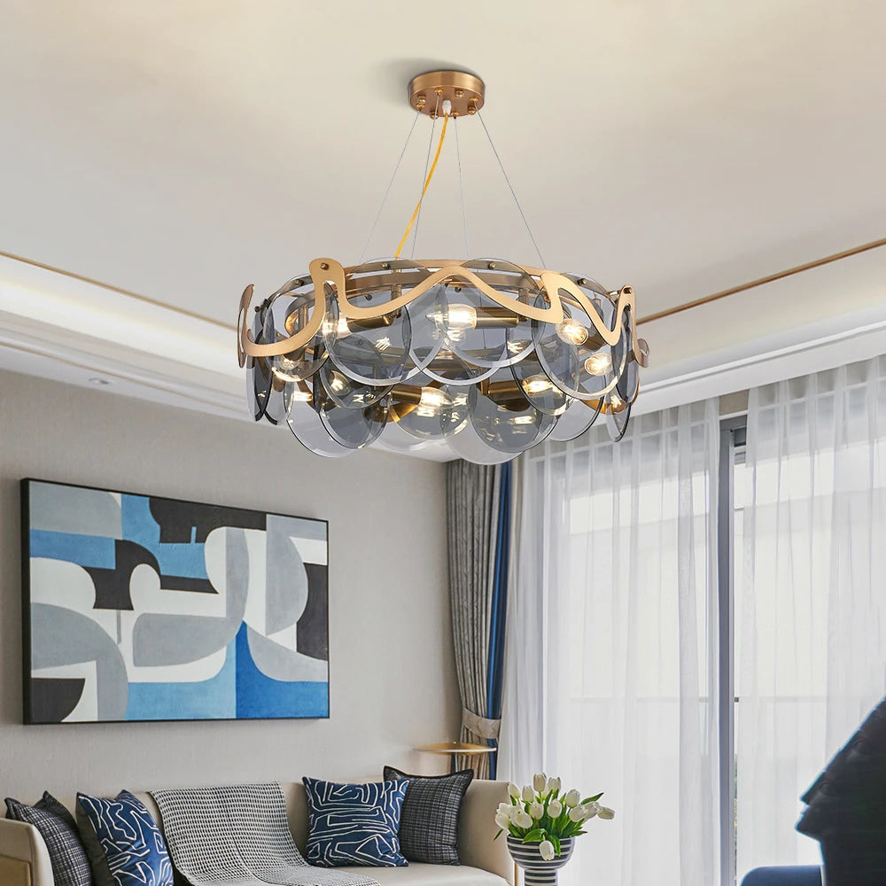 HDC 600mm Simple personality design European art glass villa bedroom lamp dining room chandelier