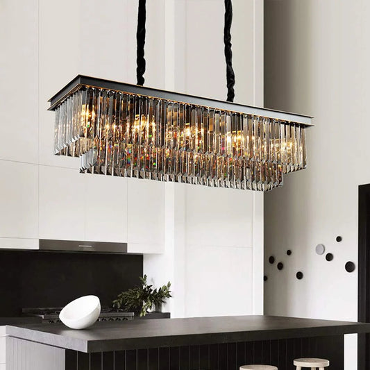 Hdc 800x400MM Crystal Rectangular Black Led Chandelier Light For Living Room Dining Room