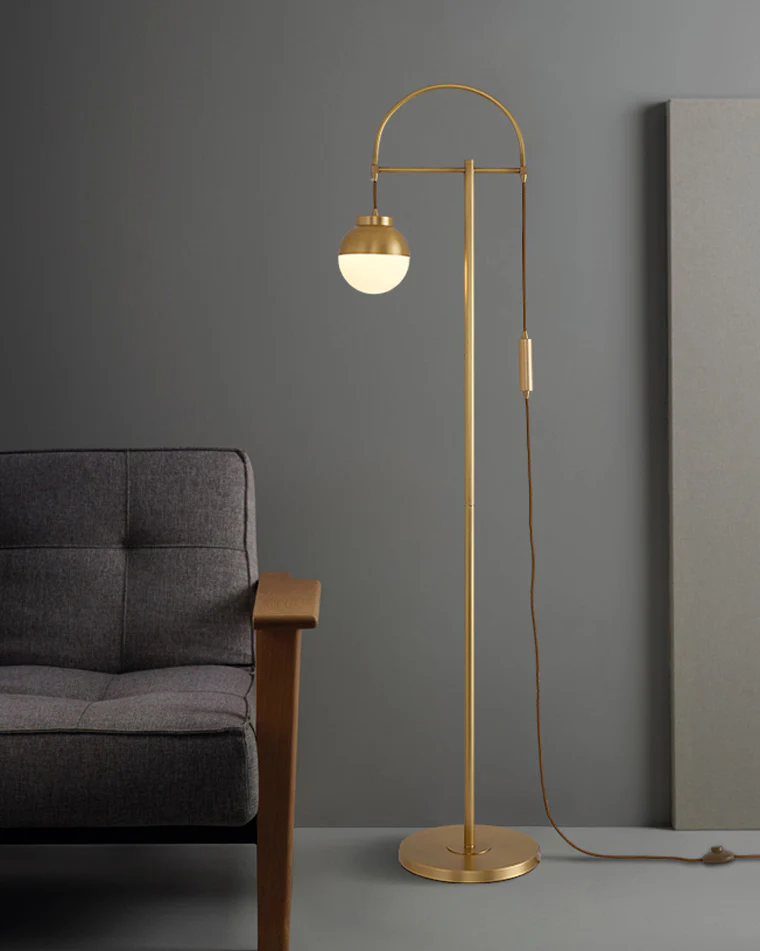 HDC Golden Electroplated Arch Standing Lamp Spherical Glass Lampshade Contemporary Floor Lamp for Reading, Bedroom and Living Room