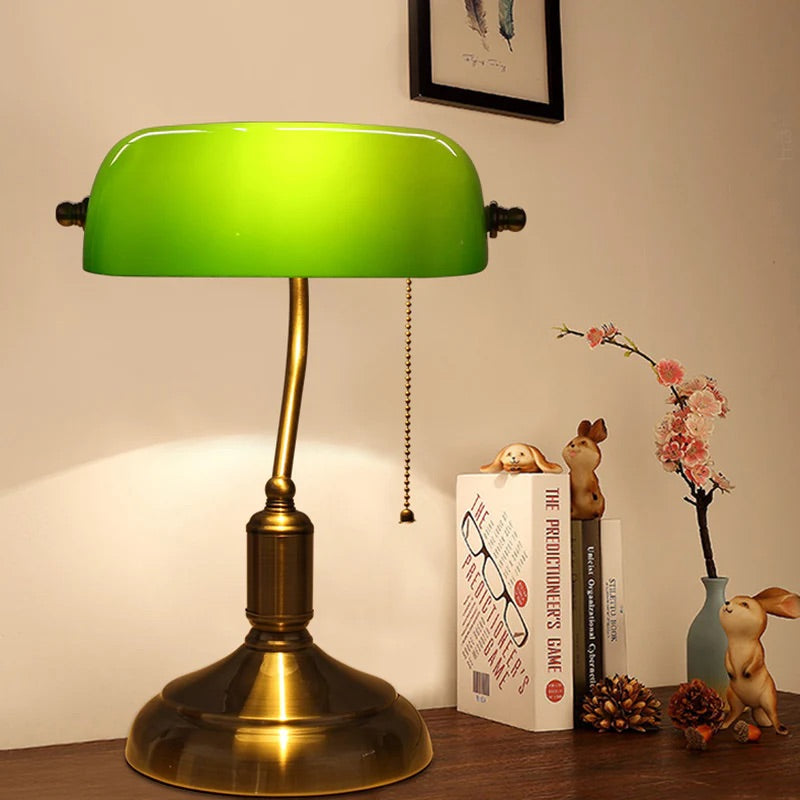 Hdc Retro Home Classic Green Bankers Table Lamp with Glass Shade and Brass Base