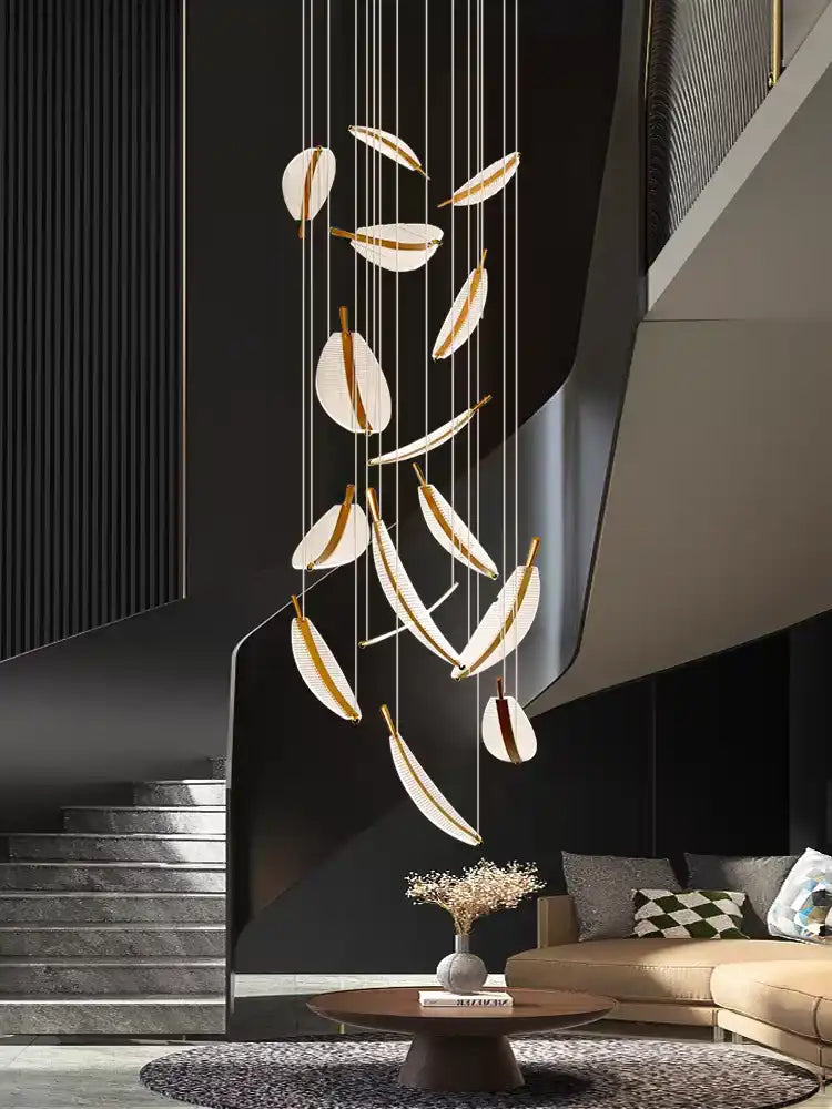 HDC 16 Lights LED Acrylic Leaf Double Height Stair Chandelier
