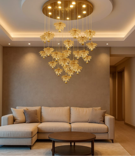 Hdc 25-Light Led Crystal Flower Double Height Long Stair Chandelier