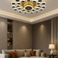 Hdc 24 Lights Gold Rings Ceiling Fan Chandelier With Remote 4 Retractable Abs Blades - Tricolor