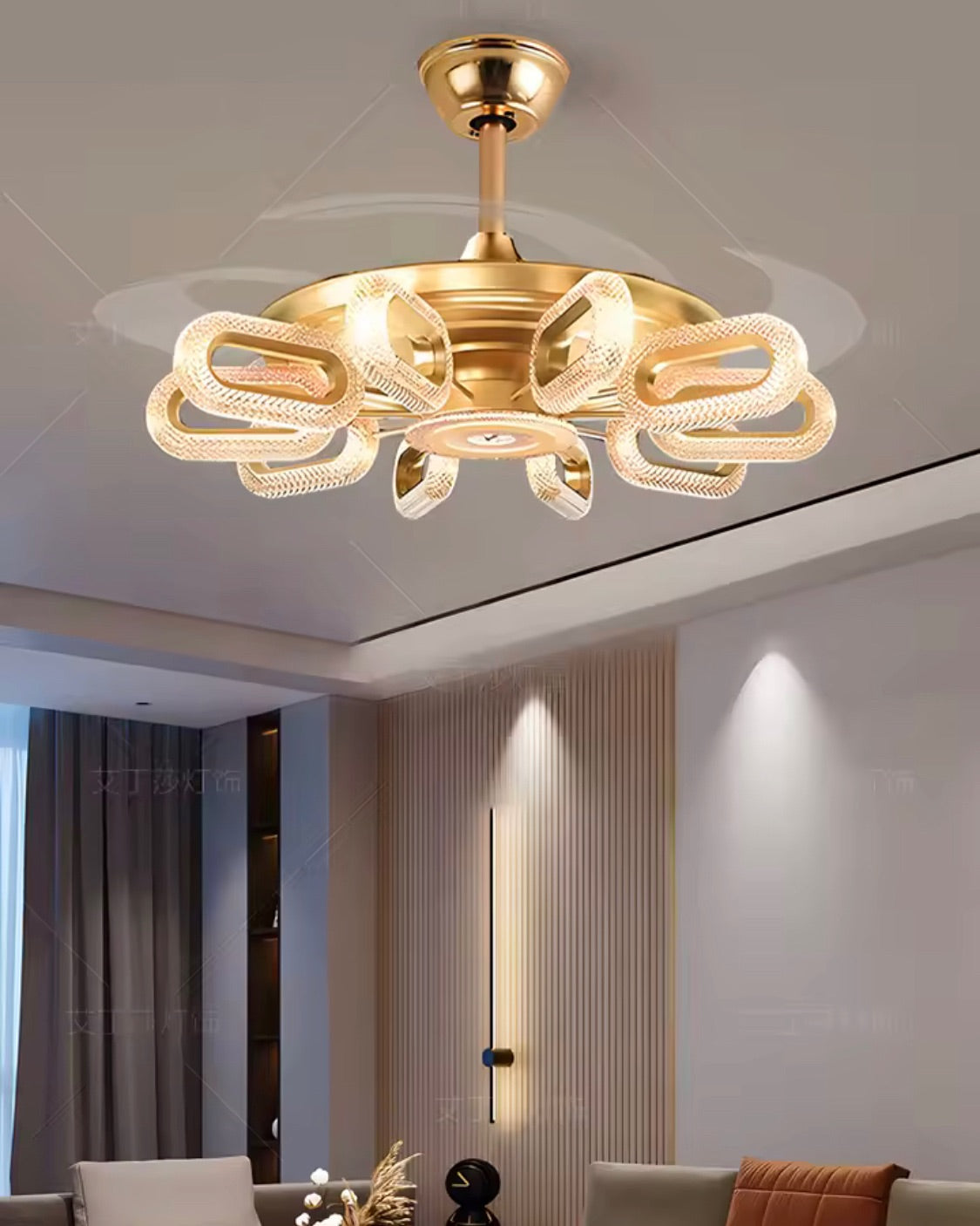 Hdc 8 Lights Oval Crystal Ceiling Fan Chandelier With Three Color Setting Control With Remote