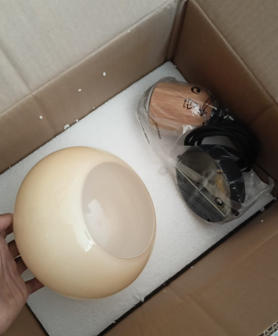 HDC Wood Dome Pendant Light Cream Glass Pendant Lighting for Dining Room Bedroom Bedside Living Room