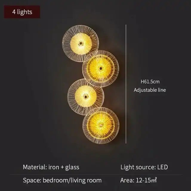 HDC 4 Heads Lotus Leaf Round Clear Glass Crystal Modern Gold Led Wall Light For Drawing Room - Tricolor