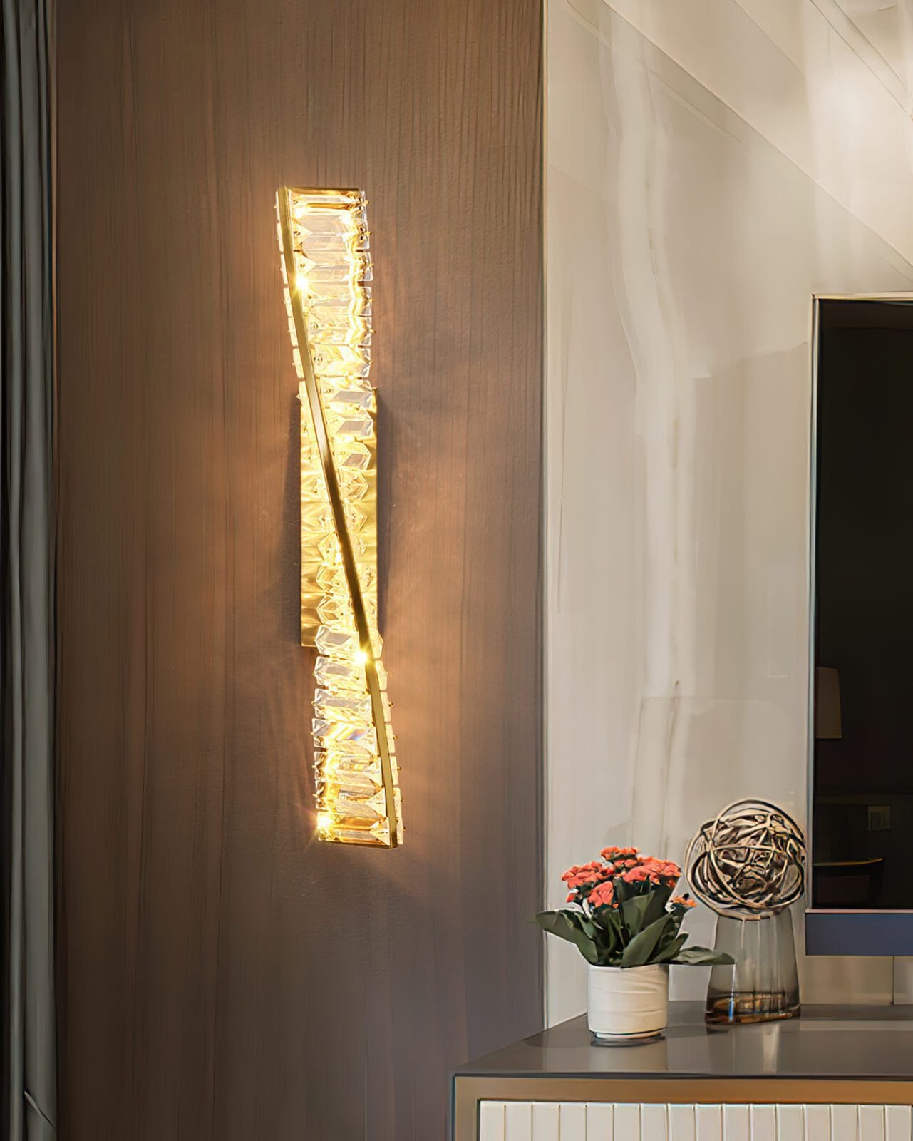 HDC 500mm Long Led Glass Crystal Golden Metal Wall Light - Warm White