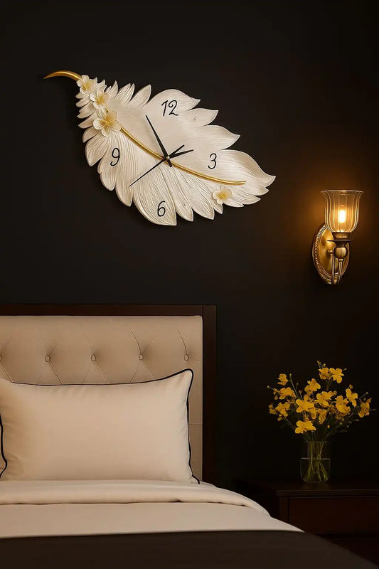 HDC Contemporary Feather Style Wall Clock Led Wall Lamp For Living Room Bedroom Hallway Decoration Light