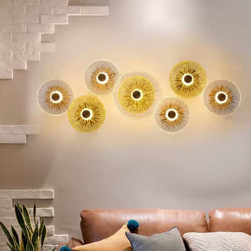 HDC 7 Light Modern Golden Glass Led Wall Art Lamp - Warm White