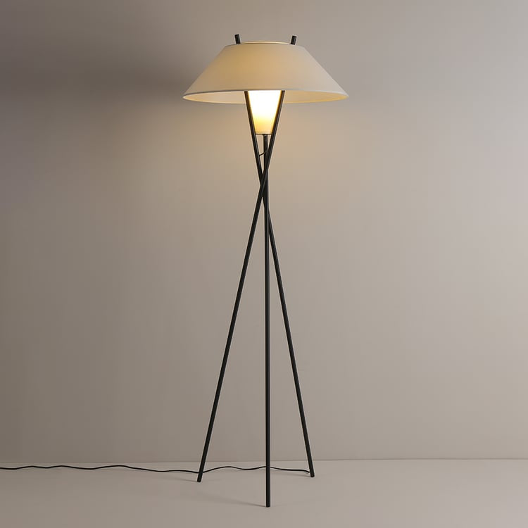 HDC Black Slim Stand And White Fabric Shade Living Room Creative Bedroom Tripod LED Vertical Floor Lamp