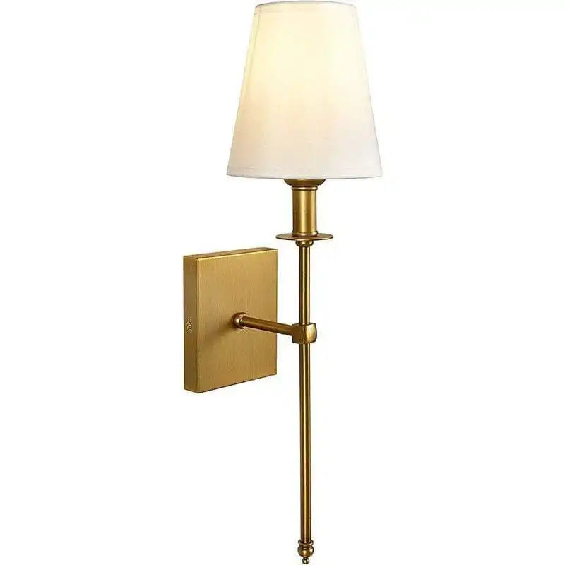 HDC 1-Light Antique Brass Classic Vintage Industrial Wall Light with White Fabric Shade