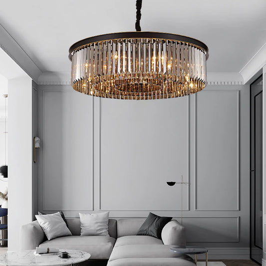 Hdc 600 Mm Crystal Black Led Chandelier Light For Living Room Round Dining Room