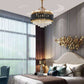 HDC 42" Modern Creative Design Chandelier Ceiling Fan with LED Lighting,Crystal Chandelier Fan Gold Retractable Ceiling Fan Light