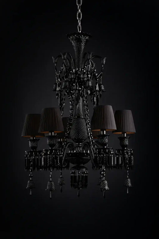 HDC 8 Light Shade Black Glass Italian Chandelier Ceiling Light Hanging - Warm White