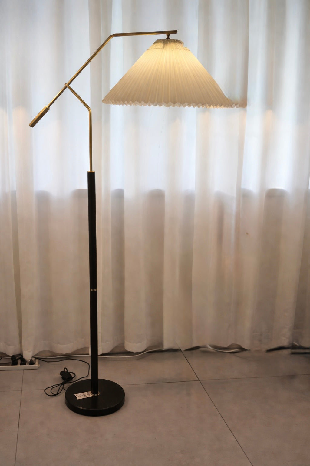 HDC Black & Gold Finish Modern Designer Floor Lamp with Pleated Fabric Shade