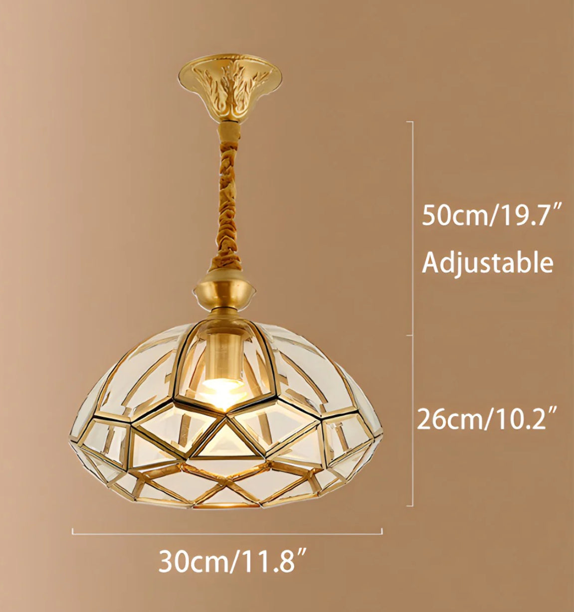 HDC 1-Light Brass Vintage Gold Glass Pendant Ceiling Light - Warm White