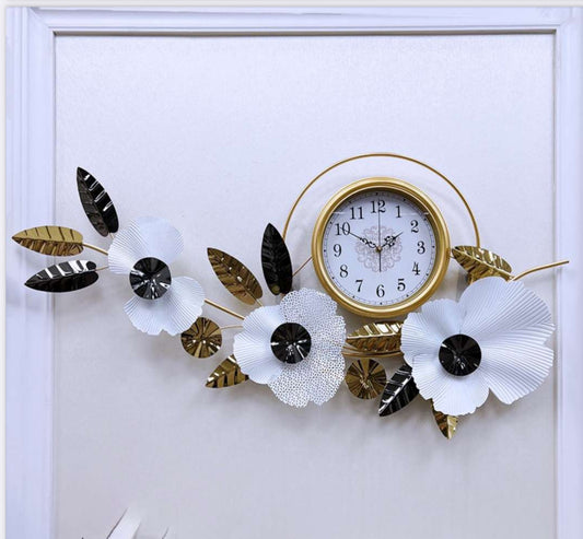 Hdc Floral PVD Metal Wall Clock For Home Decor