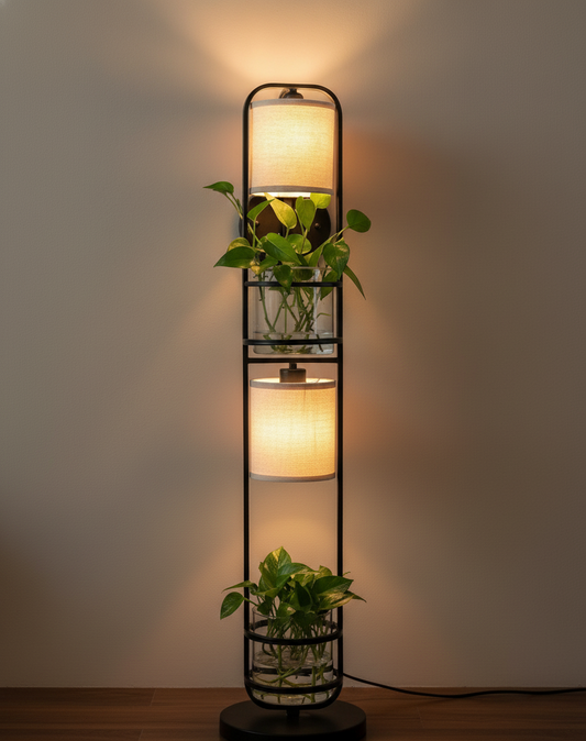 Hdc Planter LED Floor Lamp – Dual Light Modern Standing Lamp with Built-in Glass Planters
