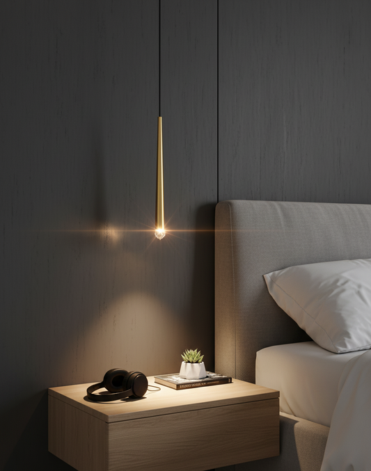 Hdc Sleek Gold Modern Hanging LED Pendant Light for Bedroom & Living Spaces- Warm White