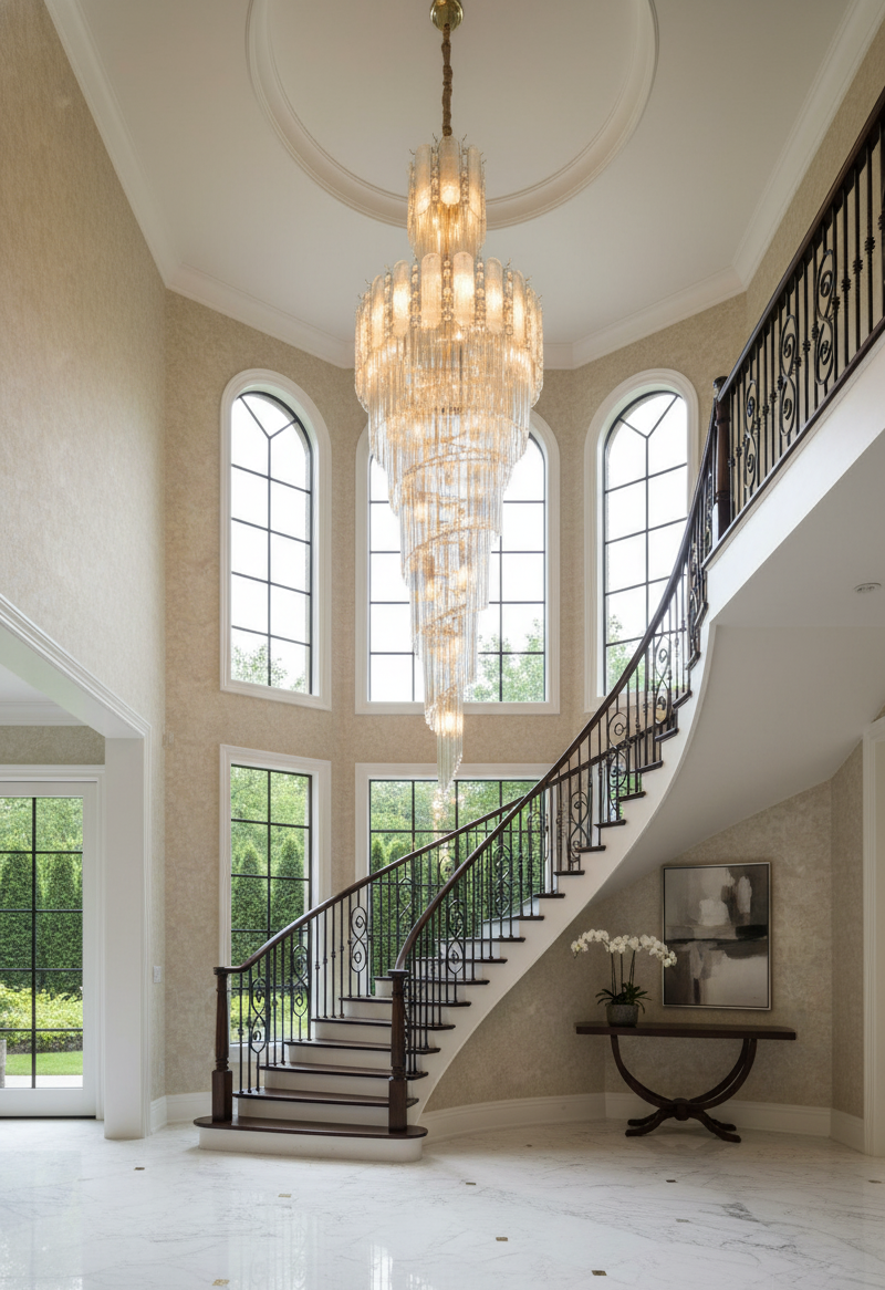 HDC 600*1800MM Golden Luxury Modern Crystal Double Height Chandelier For Staircase