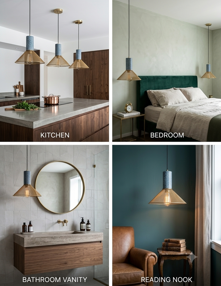 HDC Modern Industrial Terrazzo & Gold Mesh Pendant Light