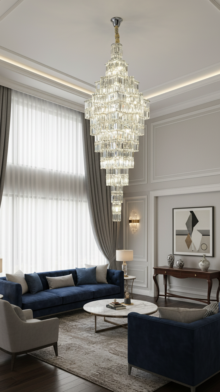 HDC 600*1800MM Glass Luxury Modern Crystal Double Height Chandelier For Staircase