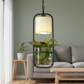 Hdc Modern Black Frame with Glass Planter and Fabric Shade Hanging Planter LED Pendant Light