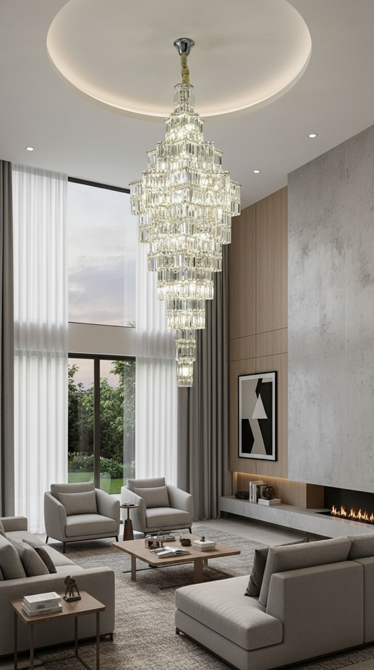 HDC 600*1800MM Glass Luxury Modern Crystal Double Height Chandelier For Staircase