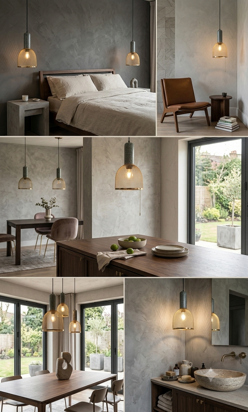 HDC Modern Terrazzo & Gold Mesh Capsule Pendant Light