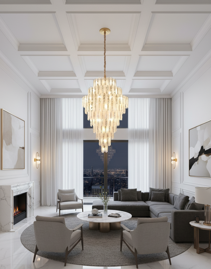 HDC 1200*1800MM Glass Luxury Modern Crystal Double Height Chandelier For Staircase