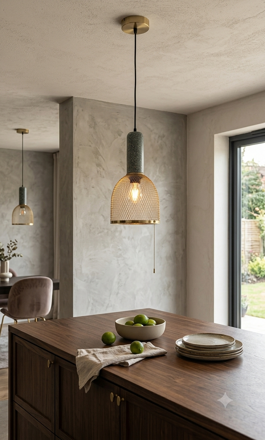 HDC Modern Terrazzo & Gold Mesh Capsule Pendant Light