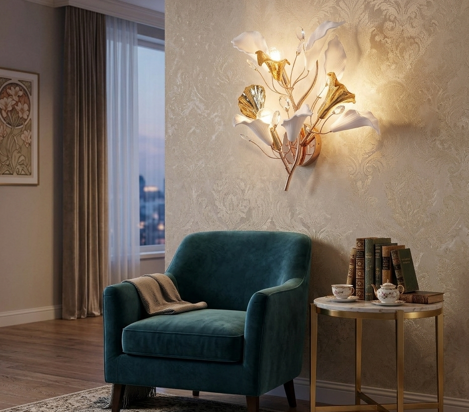 HDC Luxury Floral Crystal Wall Light for Living Room, Bedroom & Hallway