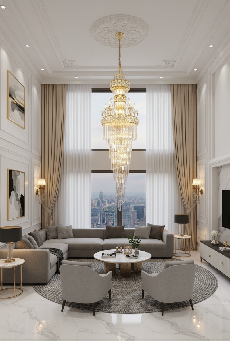 HDC 600*2000MM Italian Style Luxury Modern Crystal Double Height Chandelier For Staircase