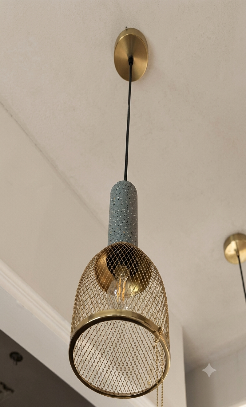 HDC Modern Terrazzo & Gold Mesh Capsule Pendant Light