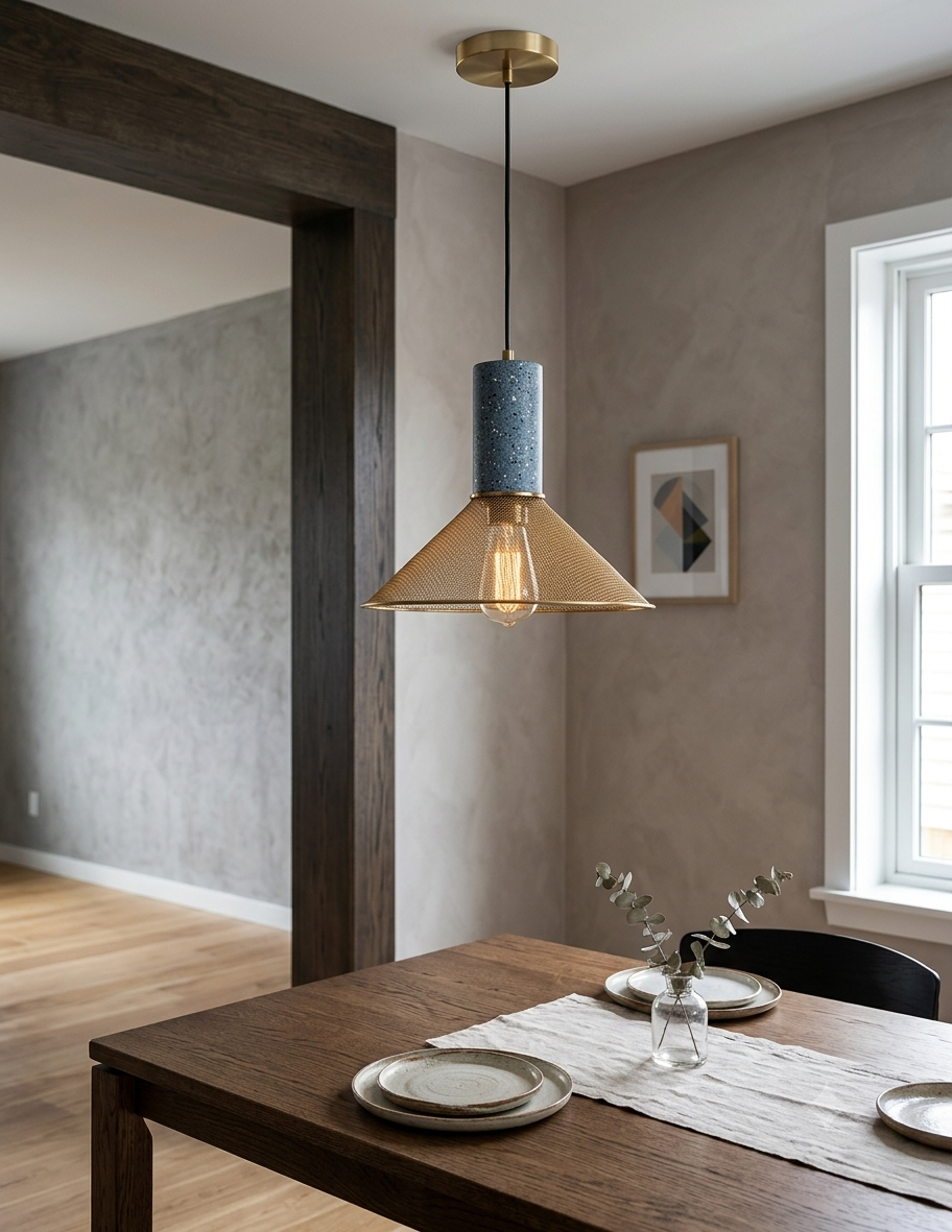 HDC Modern Industrial Terrazzo & Gold Mesh Pendant Light