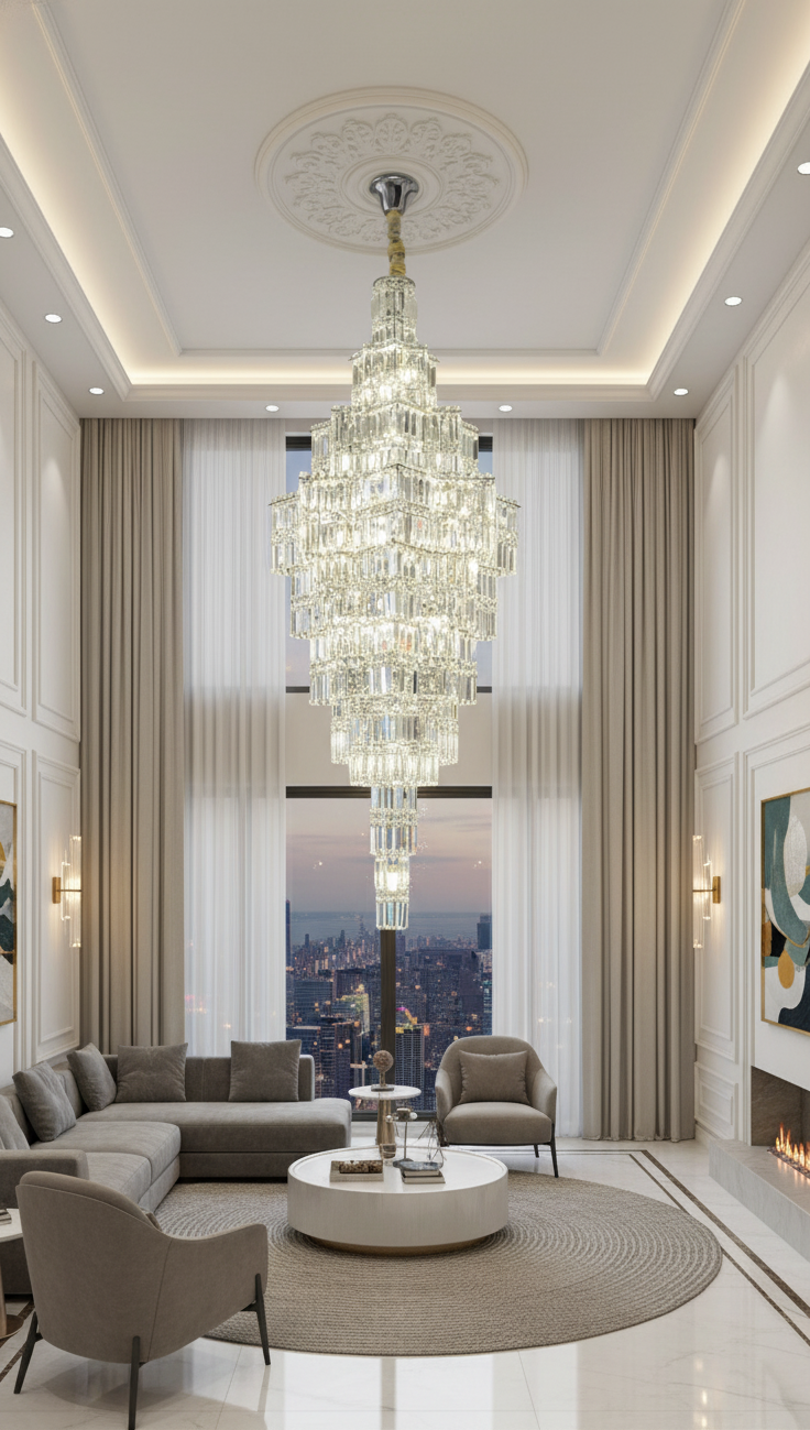 HDC 600*1800MM Glass Luxury Modern Crystal Double Height Chandelier For Staircase