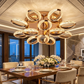 HDC 8+4 Luxury Golden Floral Ring LED Ceiling Chandelier Light for Living Room