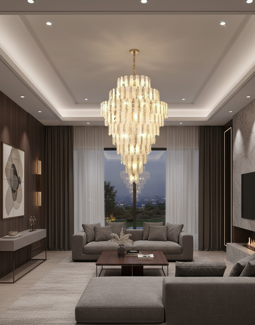 HDC 1200*1800MM Glass Luxury Modern Crystal Double Height Chandelier For Staircase