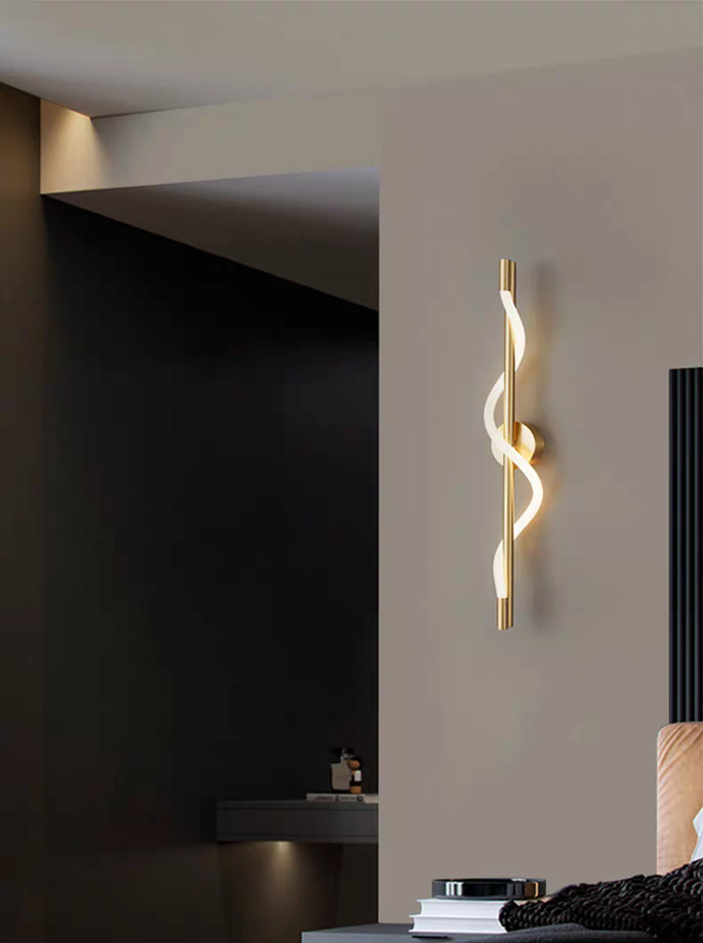 HDC Black & Gold Modern Spiral LED Wall Light for Bedroom, Living Room & Hallway