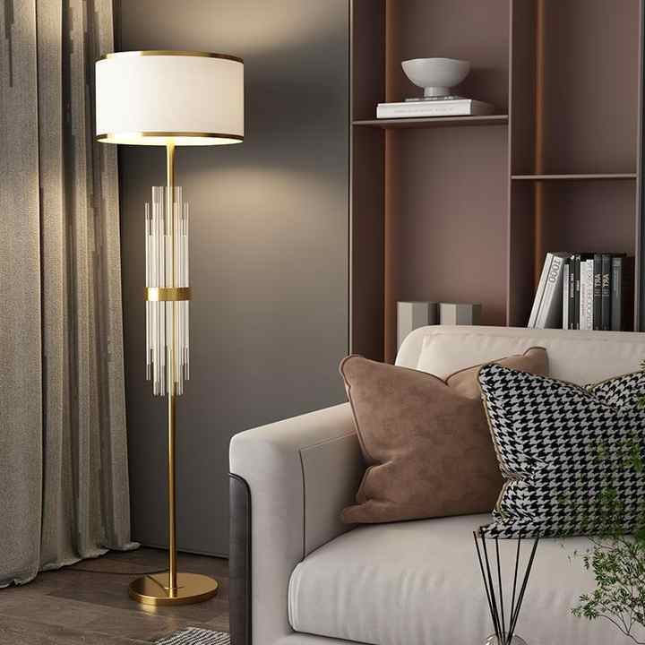 Hdc Contemporary Scandinavian Luxury Round Fabric Glass Column 1-Light Standing Floor Lamp For Living Room