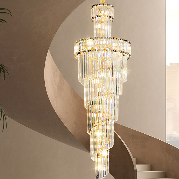 HDC 1800mm Luxury Spiral Crystal Double Height Chandelier for Staircase, Lobby