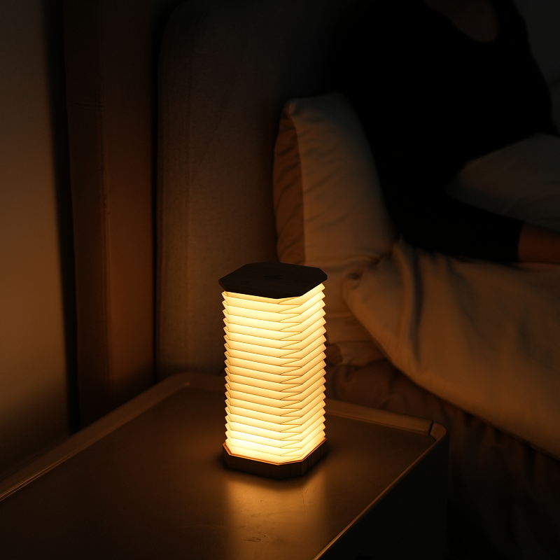 HDC Spiral Fold Paper Table Lamp with Wooden Base | Modern Ambient Decorative Lamp for Bedroom, Living Room & Console