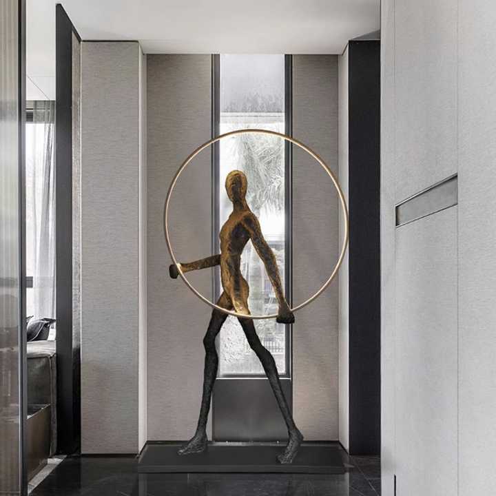 HDC Modern Luxury Art Human Holding Circle Sculpture living room bed room LED Floor Lamp