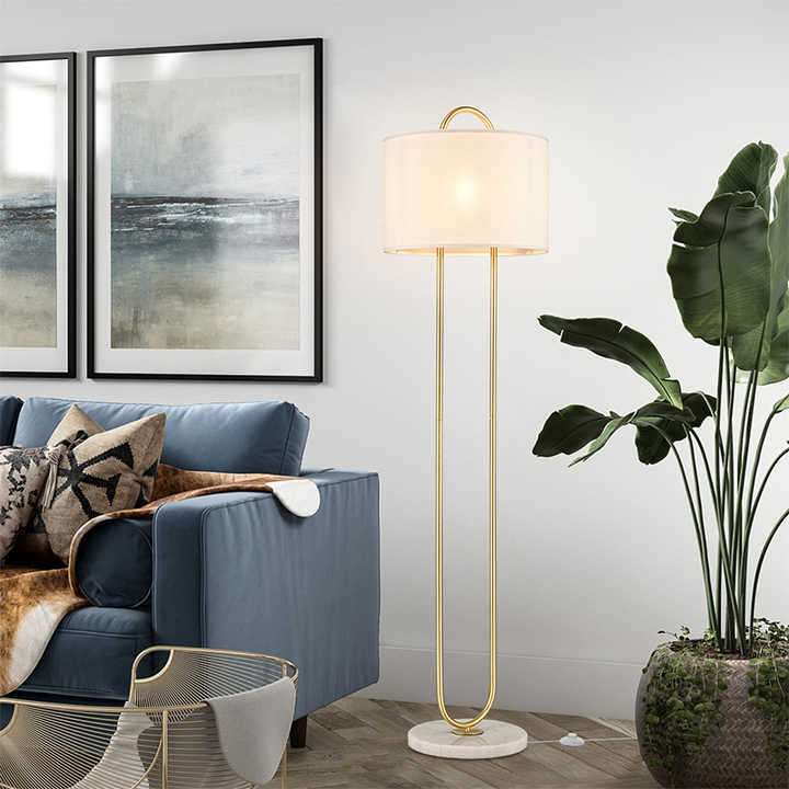 Hdc Nordic Floor Lamp With Metal Body And Linen Shade