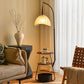 Hdc Decorative Floor Lamp with Shelves 3-Tier Wooden Storage & Fabric Shade Standing Lamp with Table for Living Room, Bedroom, Office