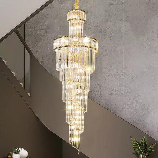 HDC 1800mm Luxury Spiral Crystal Double Height Chandelier for Staircase, Lobby
